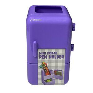 Mini Fridge Pen Holder Purple Desk Organizer Storage Cute Kawaii Office